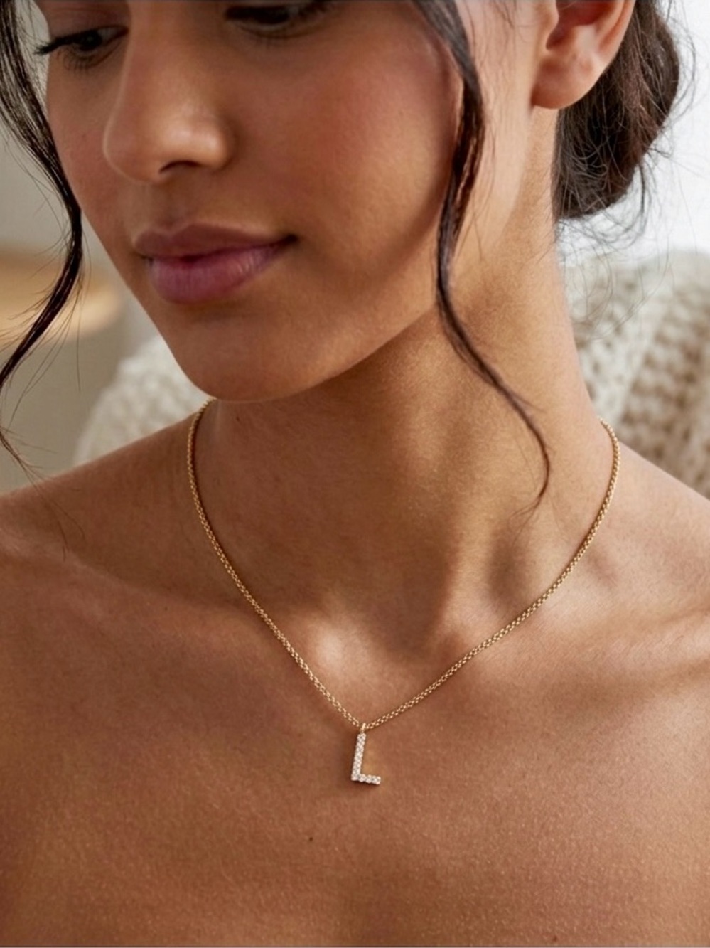 Zara Initial And Shiny Necklace In Sterling Silver (925 Thousandths) Gold